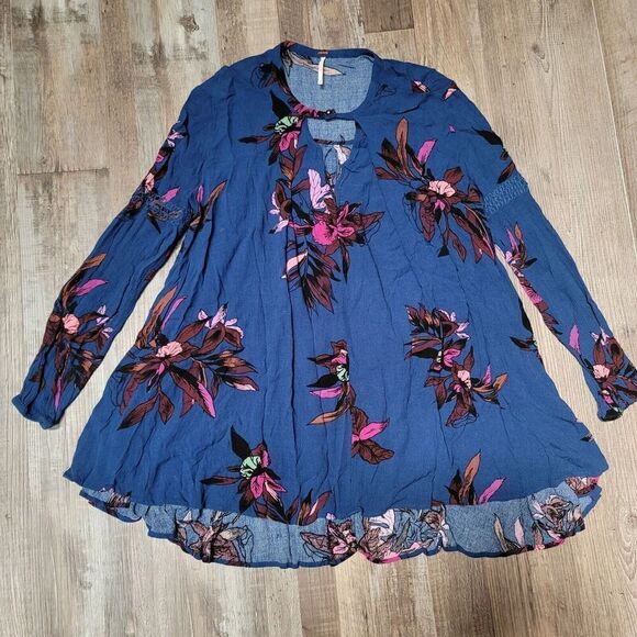 Free People Shirt Womens XS Tree Swing Tunic Floral Flowy Long Sleeve - Picture 1 of 7